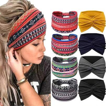 8pcs Set Soft Wide Headband, Suitable For Men And Women, Vintage Style For Sports, Exercise, Elastic Luxury Gift Headband, Sweatband, Yoga Headband, Daily Use Hair Accessories