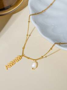 TONSI 1 chiếc mặt dây chuyền chữ "MAMA" kiểu dáng tối giản Châu Âu & Mỹ bằng thép không gỉ mạ vàng 18K đính ngọc trai, quà tặng Ngày của Mẹ. - vàng - Xem 7
