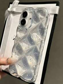 奢华钻石闪粉透明硅胶手机壳，适用于 17 Pro Max、17 Pro、17 Air、17、16、15、14、13、12、11 Pro Max，高品质闪粉透明防震边框保护壳 - 透明銀箔 - 查看 3