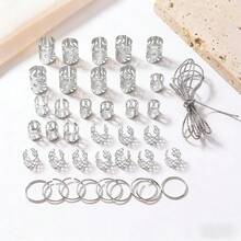 43件套金色太阳形发圈混搭套装，女士编织发饰，节日派对发夹，万圣节发饰 - 銀色 - 查看 3