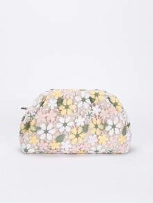 1pc Flower Crocheted Cloud Fold Bag, Spring And Summer Holiday Flower Clutch Bag, Suitable For Daily Leisure And Beach Holiday. - Apricot - View 3