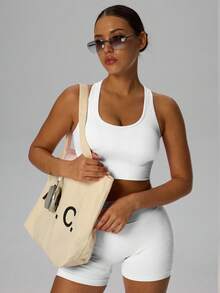 Yefecy 运动无缝舒适透气聚拢瑜伽背心文胸，带胸垫的健身瑜伽内衣 - 白色 - 查看 4