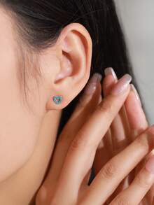 1对925纯银时尚镂空心形绿松石耳环，浪漫周年纪念礼物 - 銀色 - 查看 3