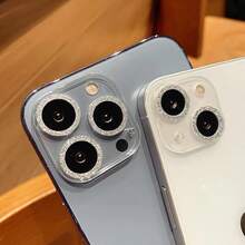 1pc Shiny Diamond Apple 17 Pro Max Camera Lens Film, Integrated Smartphone 16 Pro Max Camera, 14 Pro/15 Pro Max/16/15/14 Protective Lens Frame Tempered Glass Transparent Crystal Lens Film - Silver - View 1