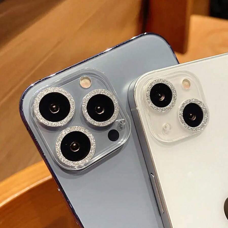 1pc Shiny Diamond Apple 17 Pro Max Camera Lens Film, Integrated Smartphone 16 Pro Max Camera, 14 Pro/15 Pro Max/16/15/14 Protective Lens Frame Tempered Glass Transparent Crystal Lens Film - Silver - View 1