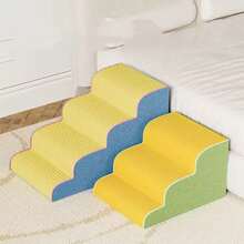1pc Pet Cat Dog Stairs, Foam Bed Side Ramp, Removable & Washable Pet Stairs, Gray - Light Grey - View 2