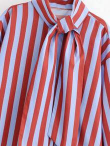Camisa de cuello alto con lazo a rayas, adecuada para primavera y otoño - Multicolor - Ver 3