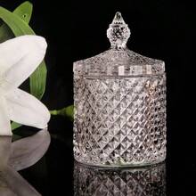 1pc Crystal Glass Storage Jar With Lid, Jewelry Organizer, Candle Holder, Gift, Wedding/Birthday Desktop Decor, Kitchen Supplies, Christmas Gift - Multicolor B - View 9