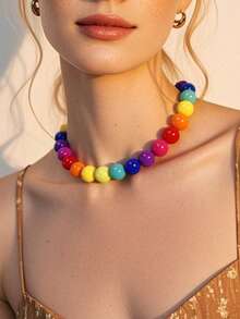 1件波西米亚风时尚经典复古优雅精致多色串珠项链，适合女性、姐妹、情侣、毕业舞会、母亲节、日常约会、派对、节日、礼物、婚礼、夏季、海滩、度假（珠子颜色随机） - 項鍊 - 查看 1