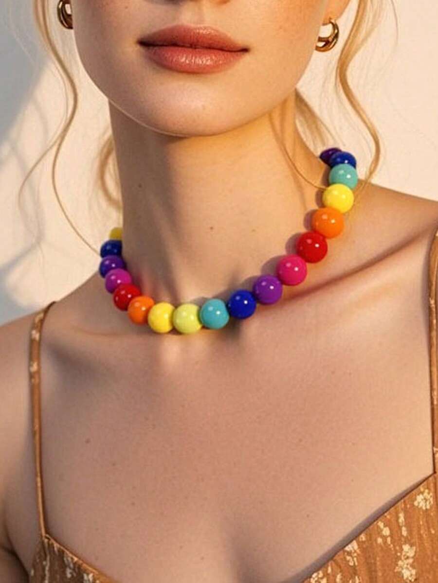 1件波西米亚风时尚经典复古优雅精致多色串珠项链，适合女性、姐妹、情侣、毕业舞会、母亲节、日常约会、派对、节日、礼物、婚礼、夏季、海滩、度假（珠子颜色随机） - 項鍊 - 查看 1