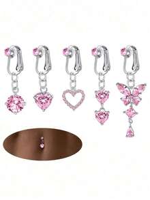 3-5 Pcs Gold Fake Belly Button Rings, Women's Fake Belly Button Rings, Clip-On Belly Button Rings, Fake Belly Button Rings, No Piercing Required - Multicolor - View 18