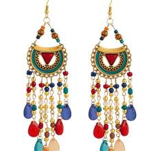 复古波西米亚风几何流苏串珠耳环，适合女性参加节日庆典 - 彩色的 - 查看 3