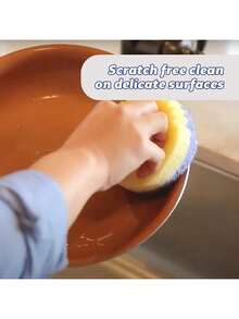 1个心形笑脸双层变温洗碗海绵，多功能不刮伤清洁垫，适用于厨房、客厅、汽车、玻璃等，卡通设计，速干耐用 - 彩色 - 查看 5