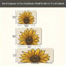 1/2/3pcs-Large Sunflower With Bright Yellow Petals Dark Brown Center Cartoon Bees Bold Line Art Graphic Print Beige Background Decorative Floor Mat-Flannel Material, Soft, Comfortable And Easy To Clean, Suitable For Bathroom, Bedroom, Kitchen, Porch, Laundry Room, Daily Decor, Three Sizes Available - 黑色 - 查看 3