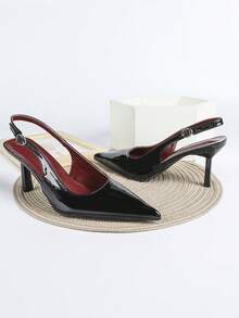 女士黑色高跟鞋，尖头套脚派对婚礼礼服鞋，7厘米细高跟 - 黑色 - 查看 4