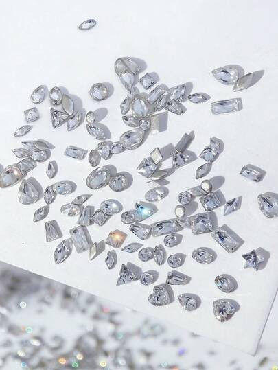 50/200颗迷你白色锆石美甲水钻，AB彩/浅粉色锆石美甲水钻，2-3毫米3D尖底/平底，无香水晶美甲装饰，美甲用品及马赛克美甲