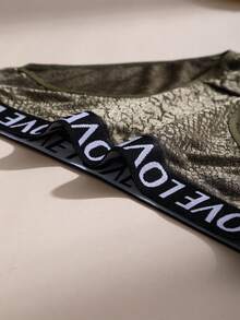 Plus Size Women's Sexy Lace Patchwork Seamless Panties, Comfortable Letter Waistband Sports Bra, Tummy Control Shapewear - Olive Green - View 9