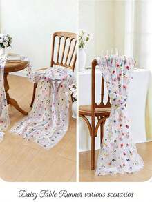 1Pc This Embroidered Table Runner Features Colorful Small Flower Patterns On A Semi-Transparent Mesh Fabric,Creating A Simple And Fresh Style. The Floral Pattern Makes This Sheer Table Runner Suitable For All Seasons,And It's Perfect For Decorating Dining Tables In Bedrooms,Living Rooms,Parties,And Weddings. - 11.81*70.87 英寸 - 查看 11