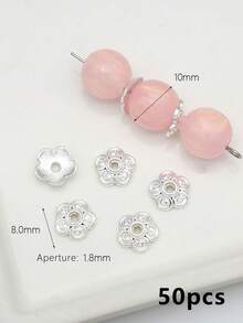 50个混合合金花形珠帽，三叶草、桃花、雪花图案，DIY珠宝制作配件 - 彩色 - 查看 9
