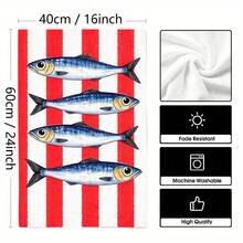 2pcs Striped Towels, Lobster & Sardine Printed Dish Cloths, Super Absorbent Microfiber Decorative Towels, Suitable For Holiday Decoration, Cooking, Baking, Housewarming Gifts And Cleaning Supplies, Applicable To Kitchen, Bathroom, Toilet - Multicolor - View 7