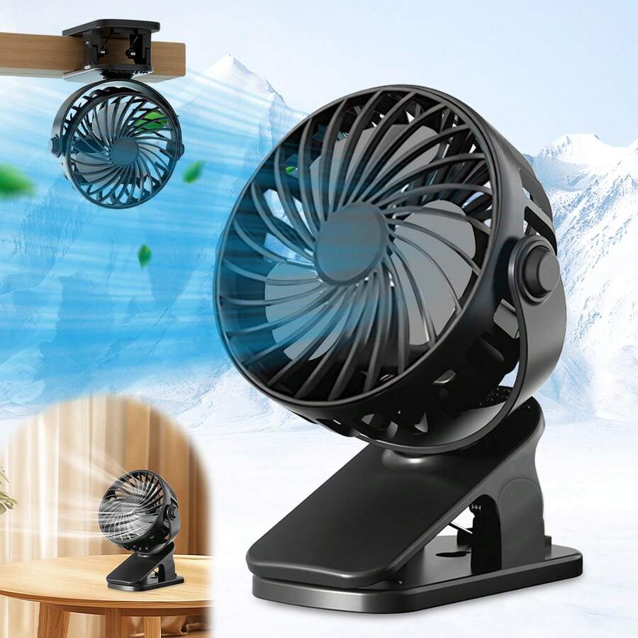 Ventilateur portable à clipser réglable à 720°, ventilateur de bureau compact avec lumière LED, mini ventilateur de refroidissement personnel rechargeable par USB, convient pour le bureau, le bureau à domicile, la poussette, le camping, cadeau pour femmes - multicolore - Voir 1
