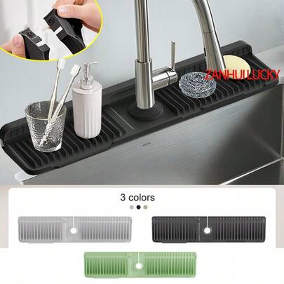 Silicone Faucet Splash Guard, Faucet Water Mat, Extended Silicone Sink Mat, Suitable For Kitchen, Bathroom, Laundry Room, Farmhouse, Bar And RV