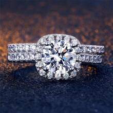 2 piezas Anillos apilables elegantes, con diseño de halo con piedras de circonita cúbica plateadas brillantes, adecuados para anillos de compromiso/boda - Plateado - Ver 5