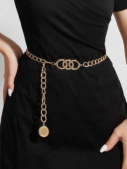 1pc Vintage Elegant Sexy Waist Chain, Three Circle Connected Decorative Chain Belt, Suitable For Skirts, Dresses, Jeans, Comfortable For Daily Wear, Parties, Vacations, Weddings, Concerts, Great Gift For Friends, Family, Mothers, Girlfriends, Birthdays, Valentine's Day