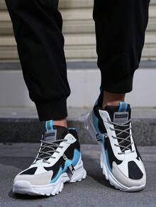 Men's White Blue And Black Sport Shoes With Synthetic Leather And Mesh Fabric EVA Midsole Durable Anti-Slip Outsole Breathable Lightweight Trainers For Outdoor Sports And Everyday Use - 白藍 - 查看 4