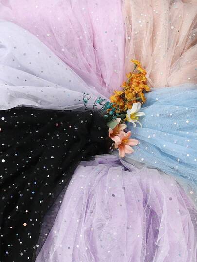 1片闪亮亮片薄纱面料，激光亮片薄纱，适用于制作芭蕾舞裙、DIY工艺品、生日派对装饰