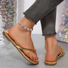 Womens Flip Flops Thong Sandals Shoes Flats For Ladies Slides Lightweight Slippers Summer Casual Beach Dressy Sandals - 金色 - 查看 8