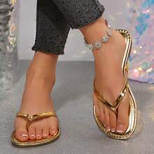 Womens Flip Flops Thong Sandals Shoes Flats For Ladies Slides Lightweight Slippers Summer Casual Beach Dressy Sandals - 金色 - 查看 5