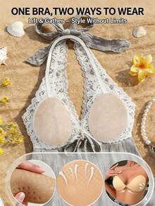 1对隐形粘性聚拢文胸，带透明挂脖肩带，可重复使用，适用于露背连衣裙和上衣的粘性无肩带文胸 - 彩色 - 查看 1