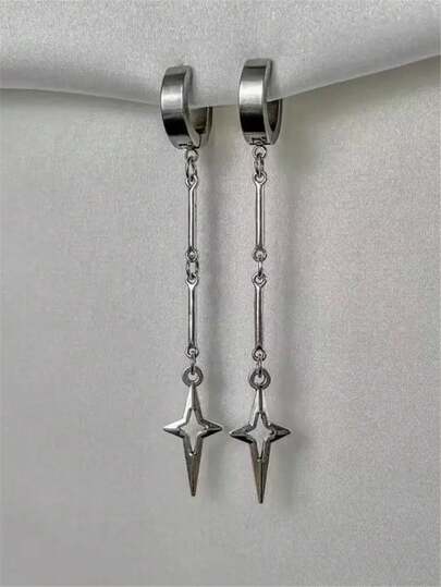 1 par de pendientes con colgante de cruz y estrella góticos, pendientes de estilo punk con remaches para mujeres, accesorios de moda coreanos