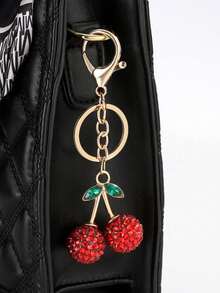 1pc Women's Elegant Alloy Crystal Cherry Keychain, Rhinestone Simulated Cherry Bag Charm Gifts For Mother, Father, Graduation, And Teacher - Multicolor - View 9