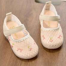 1 Pair Infant/Toddler Girls' Flat Non-Slip Pink Casual Mesh Breathable Shoes With Cherry Blossom & Butterfly Embroidery Decor - Beige - View 4