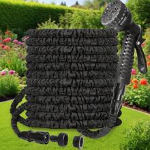 Manguera de jardín expandible, manguera resistente al agua con función de expansión de 3 pliegues, incluye pistola rociadora y 7 ajustes de función, color negro - negro - Ver 13
