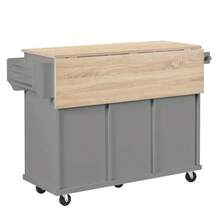 Kitchen Island With Wheels, Extendable Dining Area, Kitchen Island With Waste Bin And Drawers, Mobile Kitchen Island Ideal For Kitchen And Dining Room (White) - Dark Grey - View 11