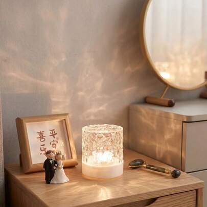 1pc LED Projection Lamp With Water Wave Effect, Touch/Remote Control, USB Powered, 16 Color Changing, Portable Night Light, Suitable For Valentine's Day And Room Decor, Bedroom Gift, Plastic Material