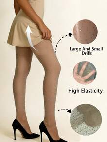 1 件米色透明连裤袜，饰有星空闪亮烫钻，大小钻粒混纺，高弹柔软透气，百搭，适合派对、夜店、约会、日常休闲、街头风、节日穿搭。 - 彩色 - 查看 1