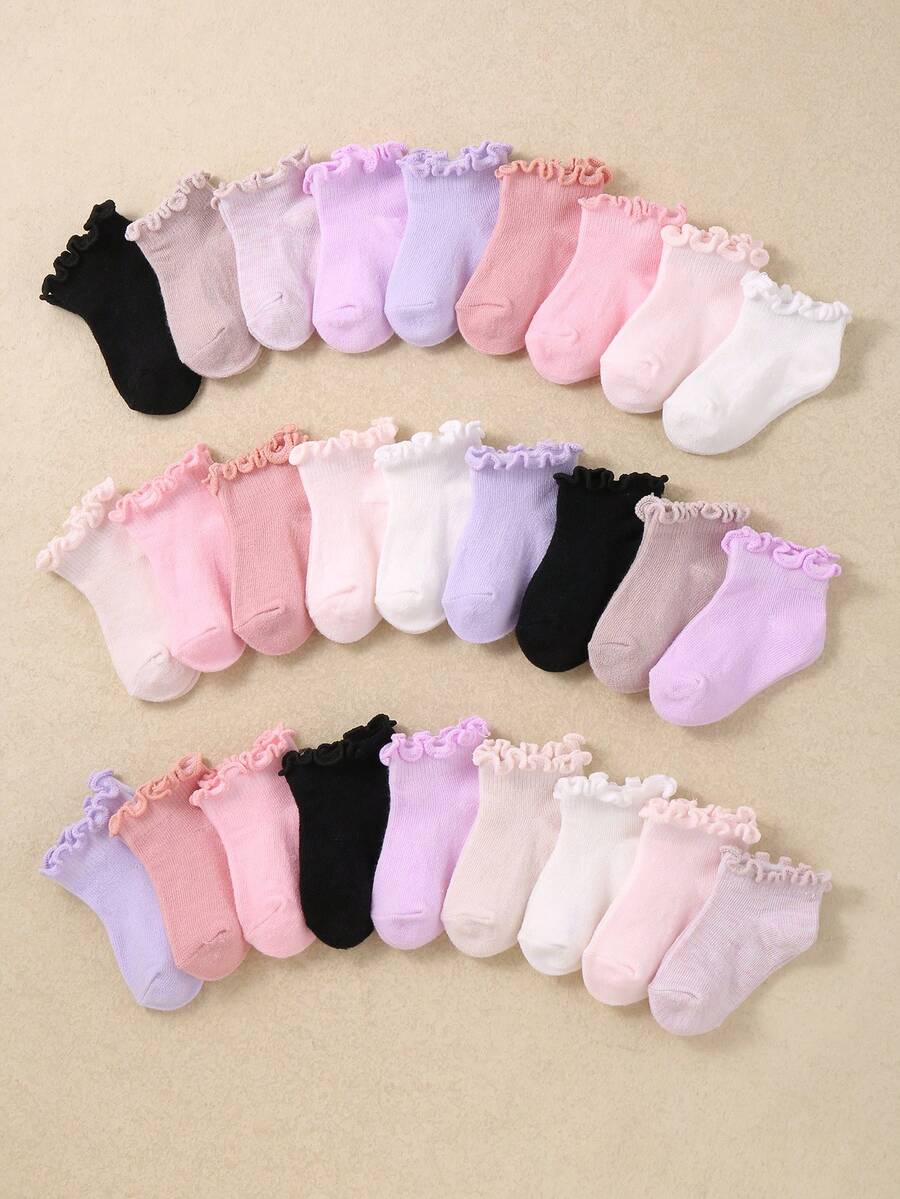 20/10 Pairs Soft Baby Socks, Ruffle Design, Candy Color, Girls Princess Socks, Ruffle Edge Design, Comfortable Elastic Daily Socks, Suitable For 0-36 Months, Suitable For Spring And Summer Seasons, Baby Socks, Girls Socks, Princess Socks, Ruffle Socks, Socks, Birthday Gift, Girls Gift, Back To School Gift Series - Multicolor - View 1