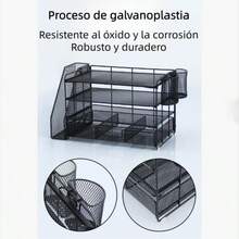 Organizador de Escritorio de 4 Niveles con Compartimentos Verticales Cajones Deslizantes y Porta Lápices Ideal para Documentos Papeles y Suministros de Oficina en el Día a Día - negro - Ver 5