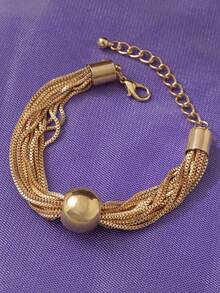 1 pieza Brazalete de cadena multicapa con esfera geométrica, accesorio vintage exagerado de estilo punk, elegante brazalete de mujer, minimalista para uso diario, fiesta, casual, concierto/festival, discoteca, lindo brazalete de acabado metálico/metalizado lujoso (La superficie puede tener ocasionales rasguños por fricción y desigualdades, por favor, entienda) - Dorado - Ver 4
