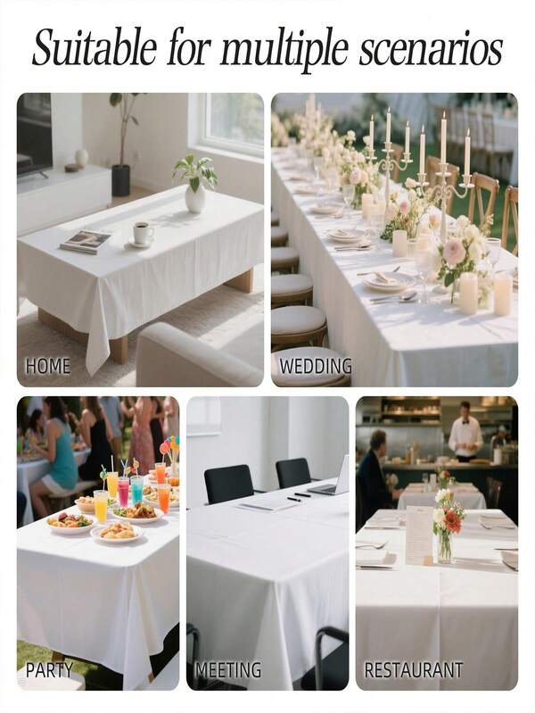 1pc White Polyester Tablecloth, Waterproof, Suitable For Kitchen, Dining Room, Holidays, Modern Style, Applicable For Birthday Party, Picnic, Dinner, Indoor And Outdoor