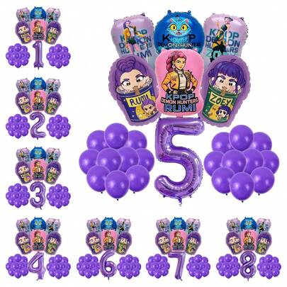 K-Pop Style Purple Cool Girl Children's Birthday Party Decor Balloon Number Set, Baby Shower Party Supplies, Gift & Toy
