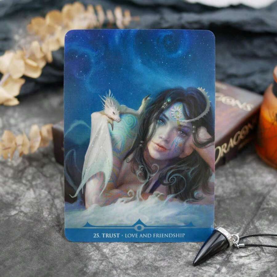 蓝星龙神谕卡，一盒33张英文卡牌，占卜玩具卡，圣诞派对聚会休闲卡牌游戏 - 藍色 - 查看 1