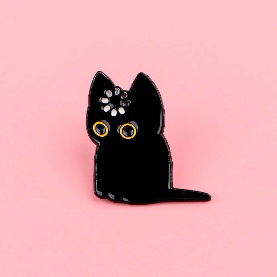 Cat Enamel Kids Brooch, Lapel Pin Badge, Backpack Decoration, Fashion Jewelry Accessory - Black - View 1
