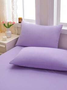 1 Juego de sábana ajustable de tela suave cepillada (1*Sábana ajustable + 2*Fundas de almohada), adecuado para dormitorio y habitación de invitados, para todas las estaciones, lavable a máquina, color: Verde musgo/Azul/Café oscuro - Púrpura malva - Ver 10