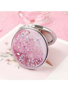 1pc Cute Student Double-Sided Magnifying Makeup Mirror, Portable Folding Compact Mirror With Dreamlike Glitter, Suitable For Girls - Multicolor - View 13