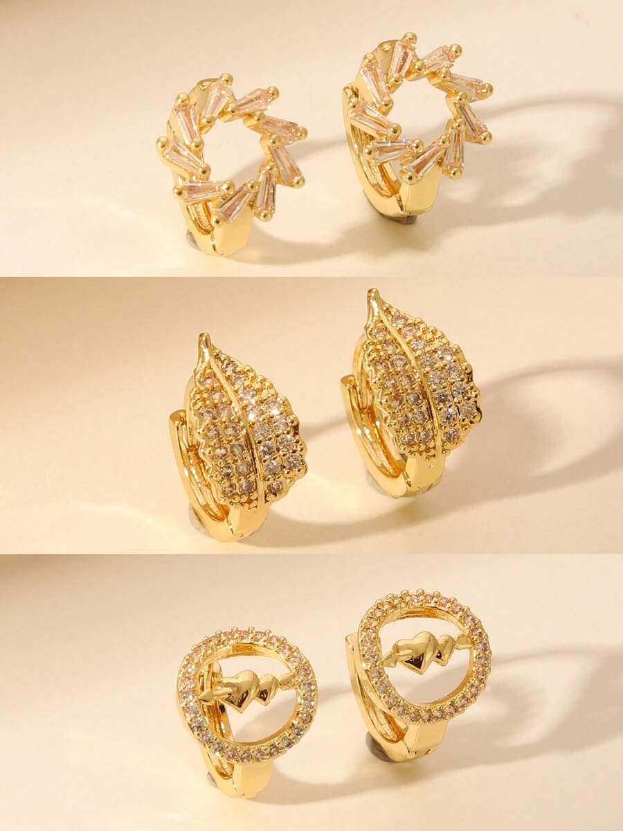 1 par de pendientes decorados con circonita dorada, adecuados para mujeres y niñas, se pueden usar como regalo de boda o para una cita - Dorado - Ver 1